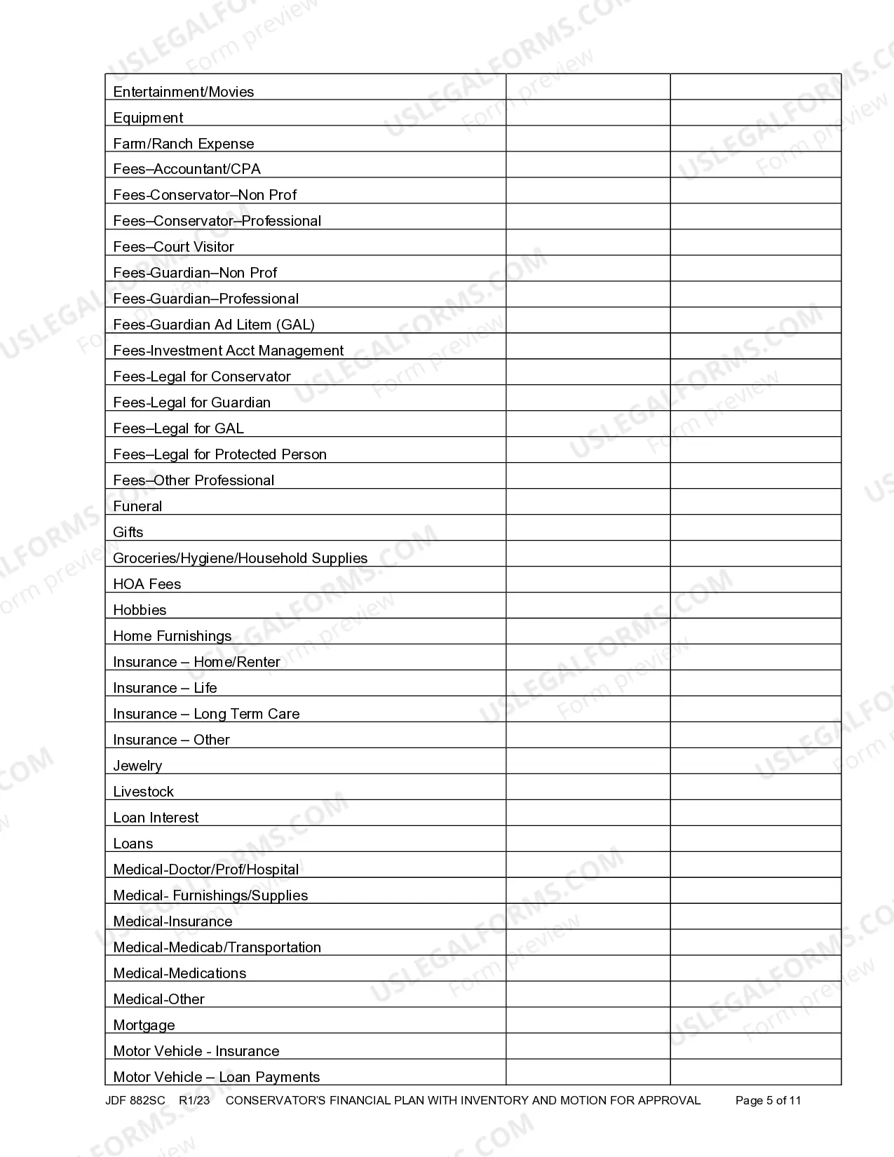 Preview Conservator's Inventory With Financial Plan and Motion For Approval