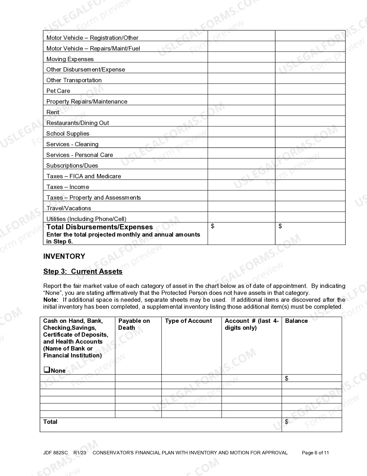 Preview Conservator's Inventory With Financial Plan and Motion For Approval