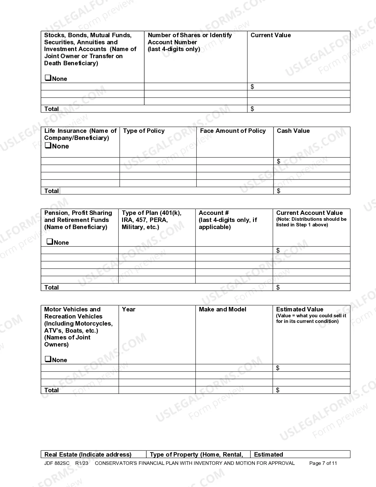 Preview Conservator's Inventory With Financial Plan and Motion For Approval