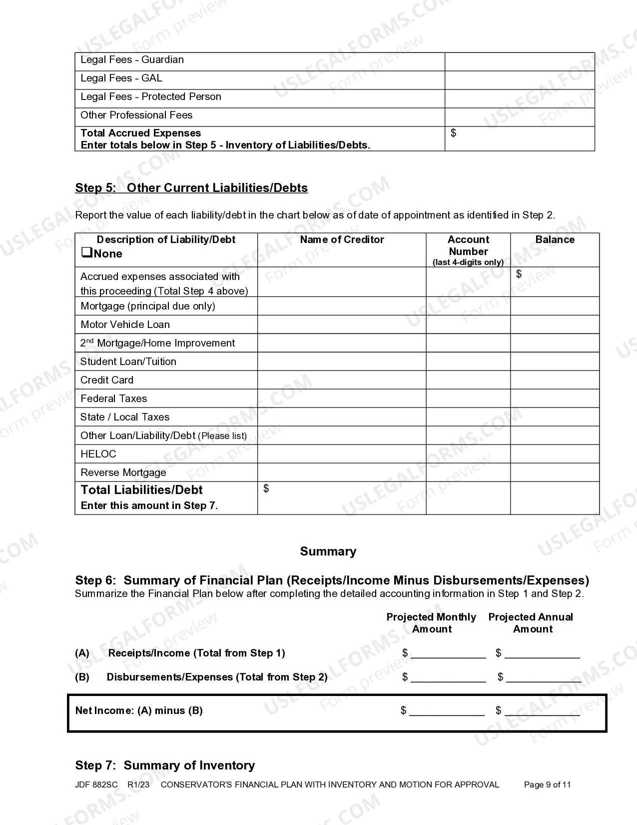 Preview Conservator's Inventory With Financial Plan and Motion For Approval
