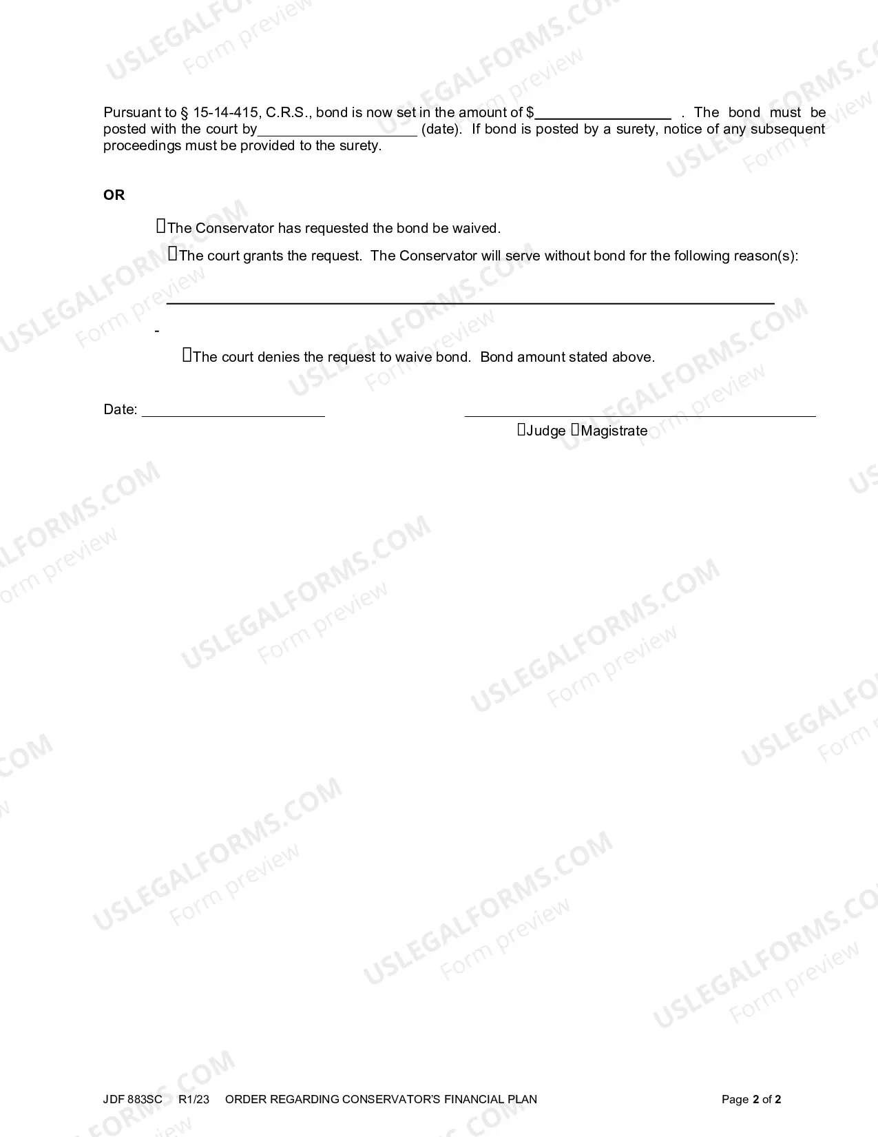 Preview Order Regarding Conservator's Financial Plan