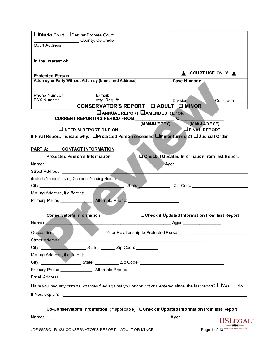 Colorado Conservator’s Report - Jdf 885 | US Legal Forms