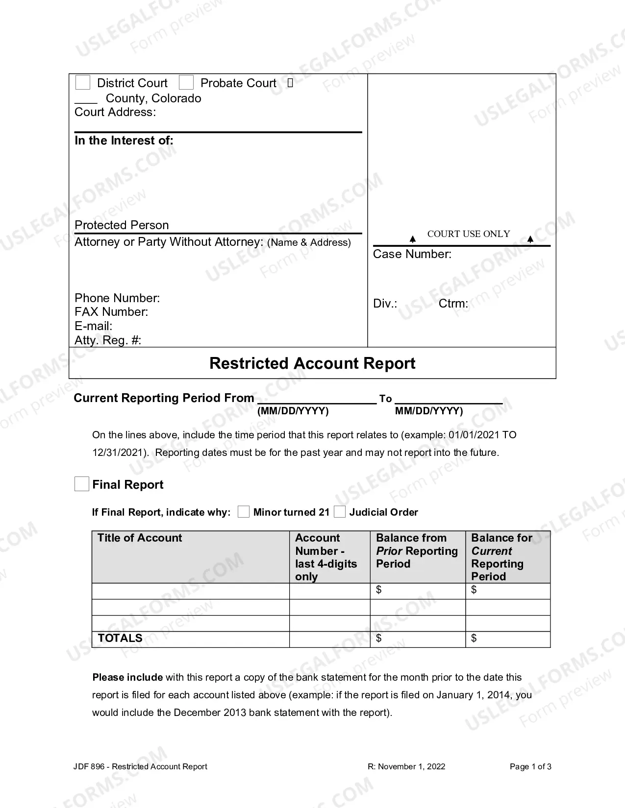 Preview Restricted Account Report - Probate Court