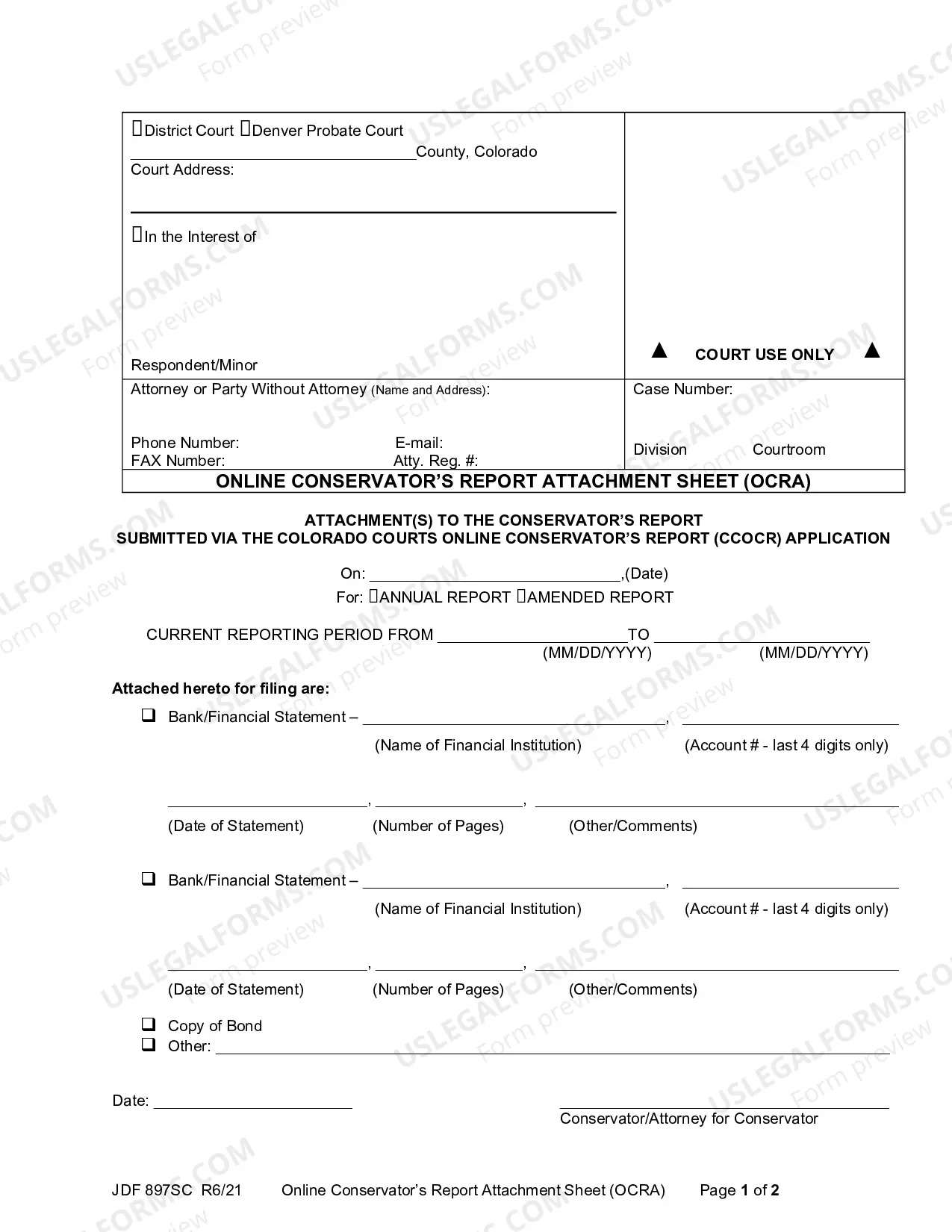 Preview Online Conservator's Report Attachment Sheet - OCRA