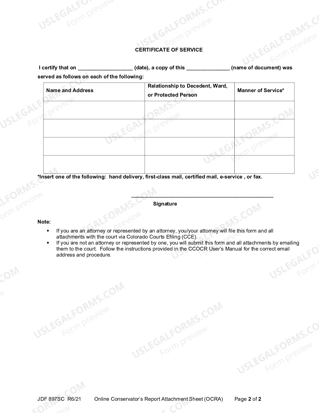 Preview Online Conservator's Report Attachment Sheet - OCRA
