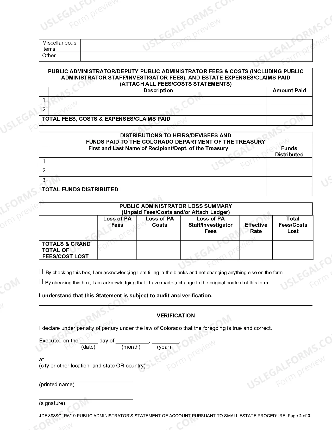 Preview Public Administrator's Statement of Account Pursuant to Small Estate Procedure