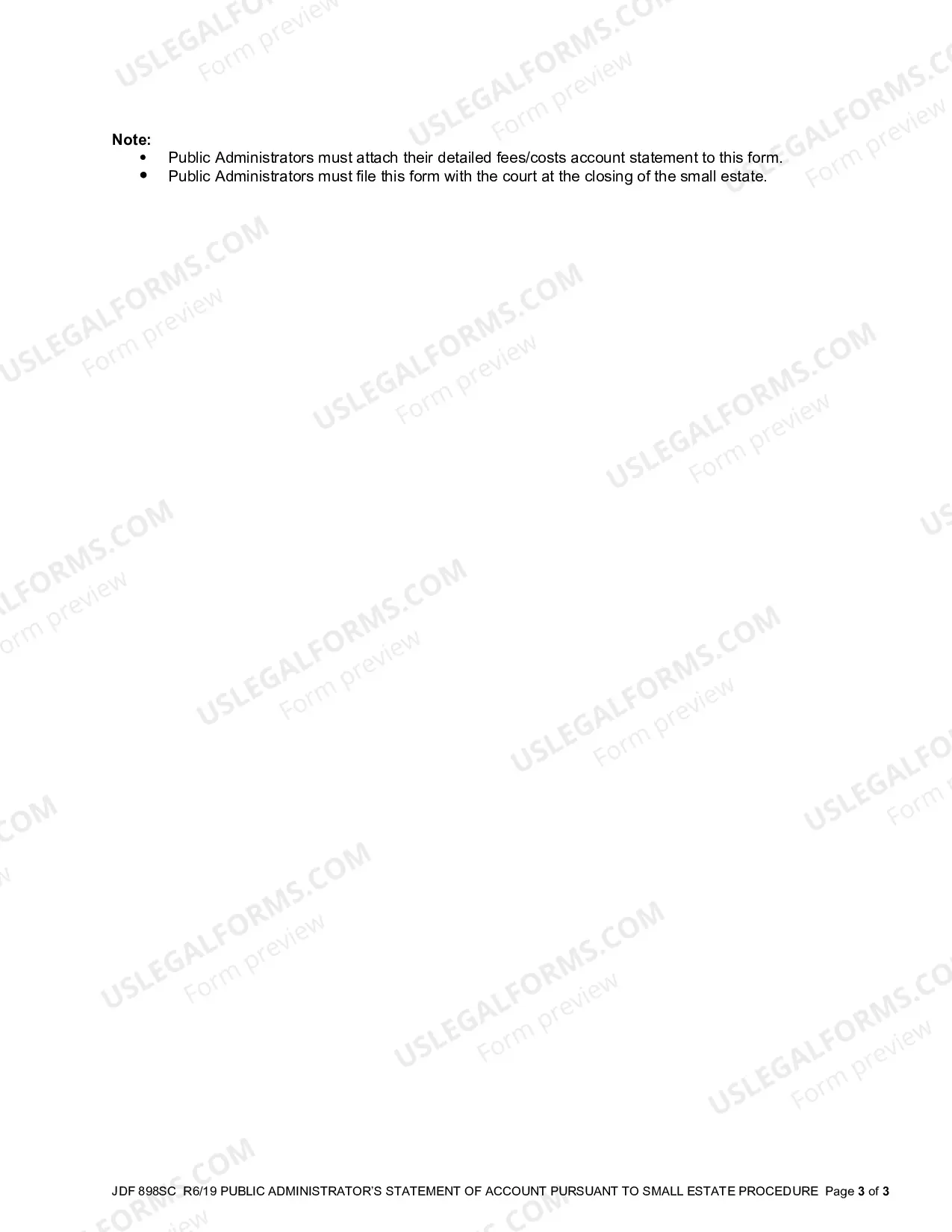 Preview Public Administrator's Statement of Account Pursuant to Small Estate Procedure
