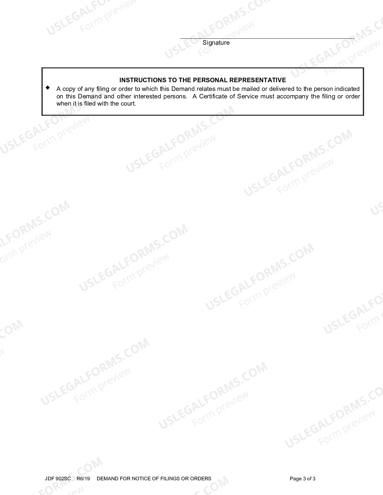 Preview Demand for Notice of Filings or Orders