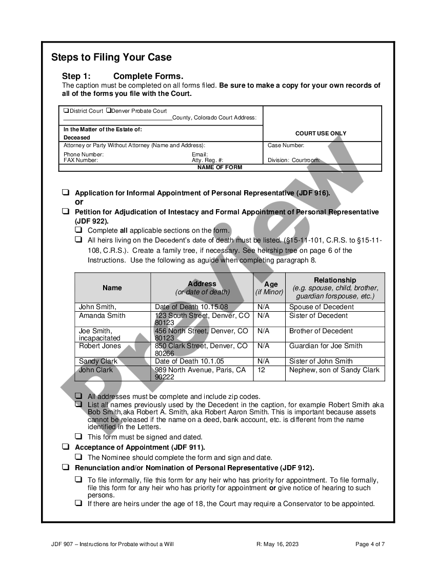 Colorado Instructions For Probate Without A Will Colorado Probate Forms Us Legal Forms 1861