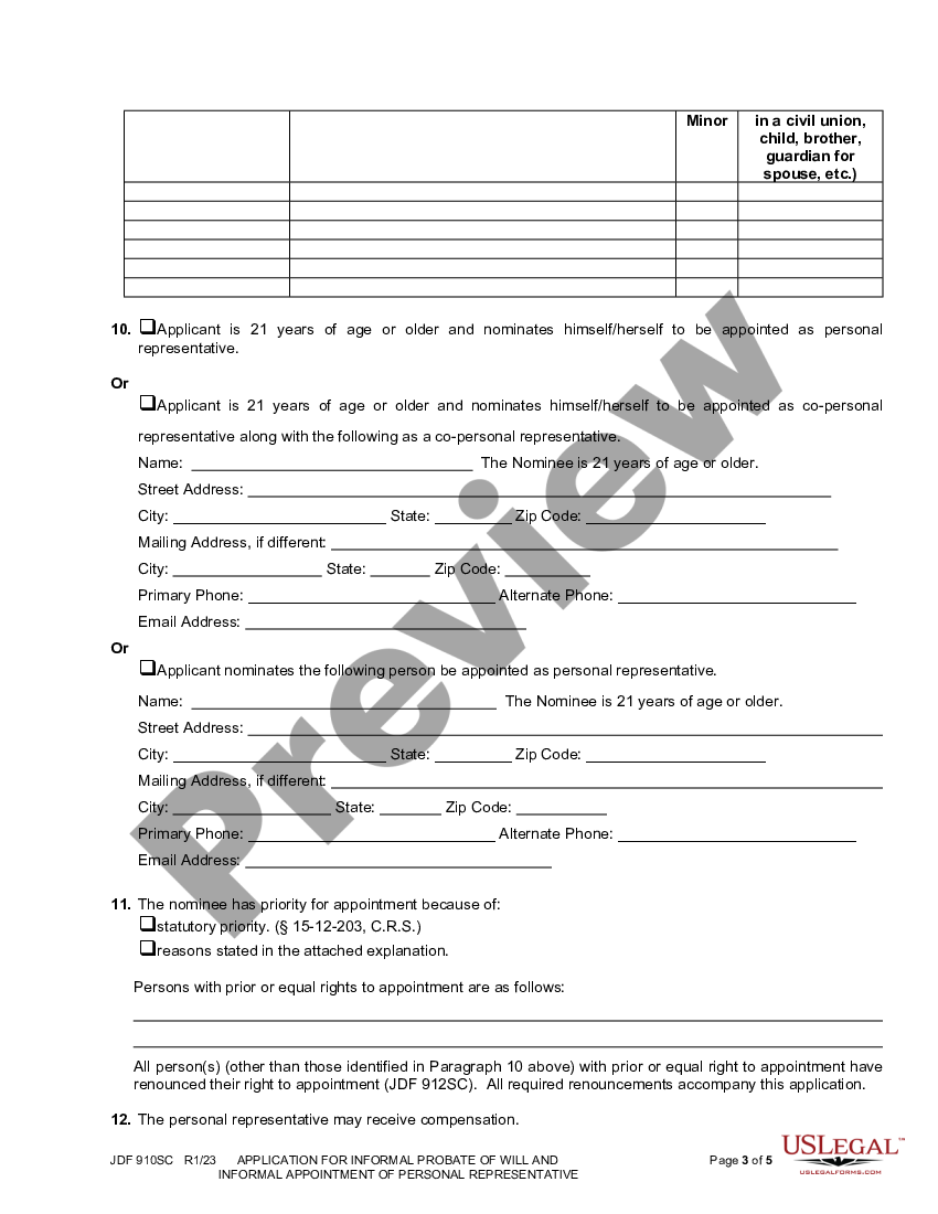 Colorado Application For Informal Probate Of Will And Informal Appointment Of Personal 3555