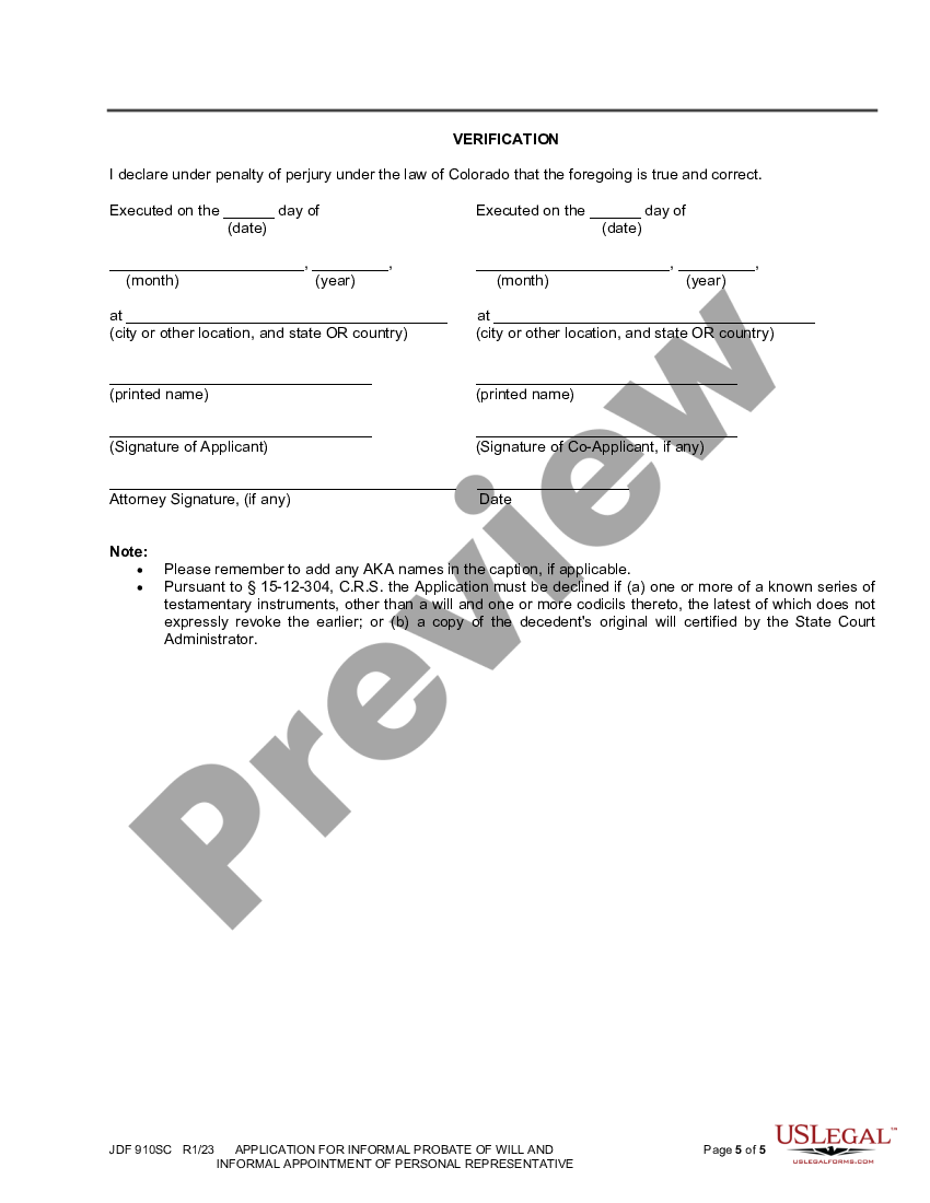 Colorado Application For Informal Probate Of Will And Informal Appointment Of Personal 0046