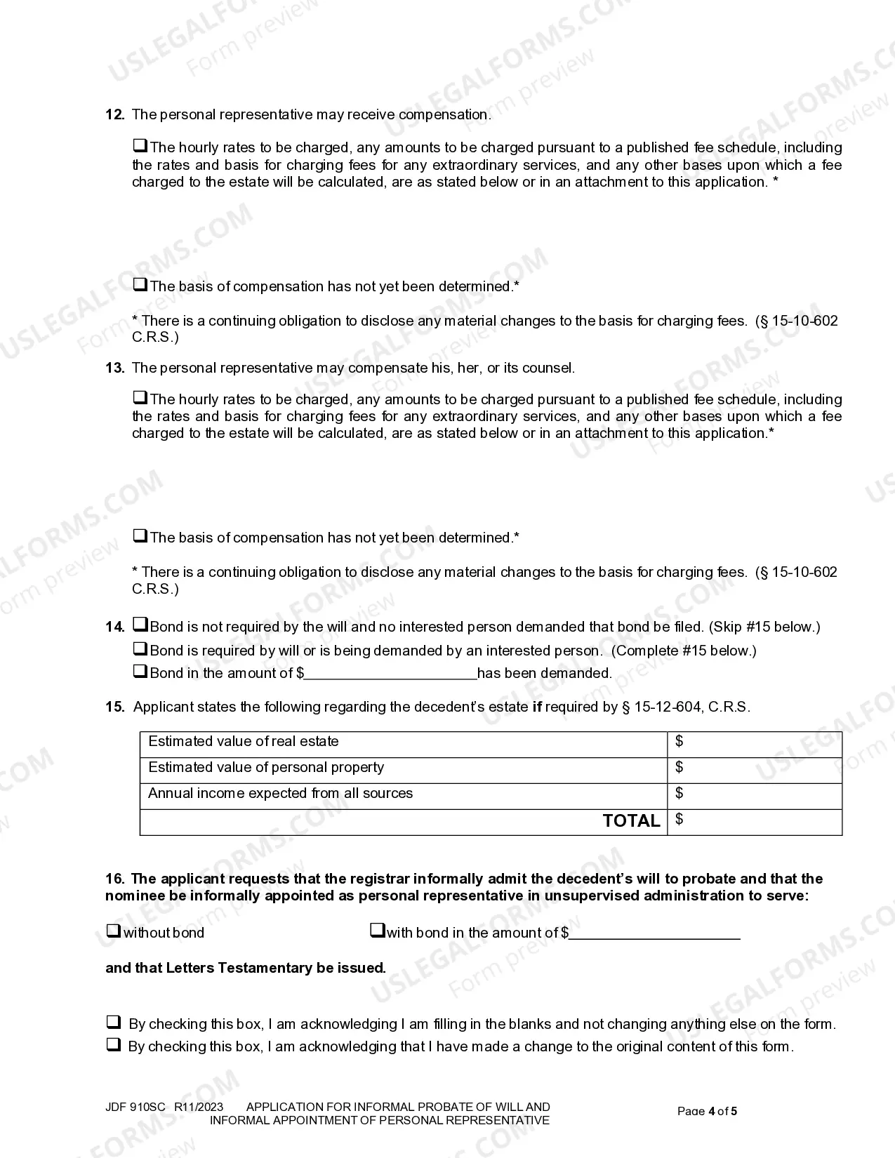 Preview Application For Informal Probate Of Will And Informal Appointment Of Personal Representative