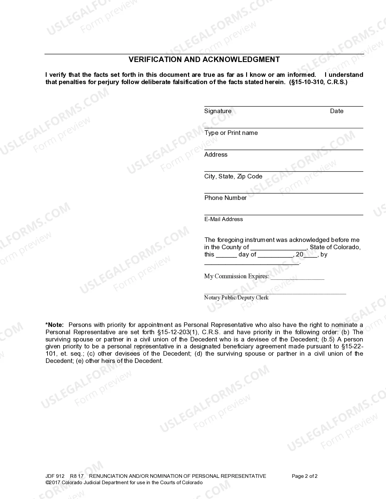Preview Renunciation And/Or Nomination Of Personal Representative
