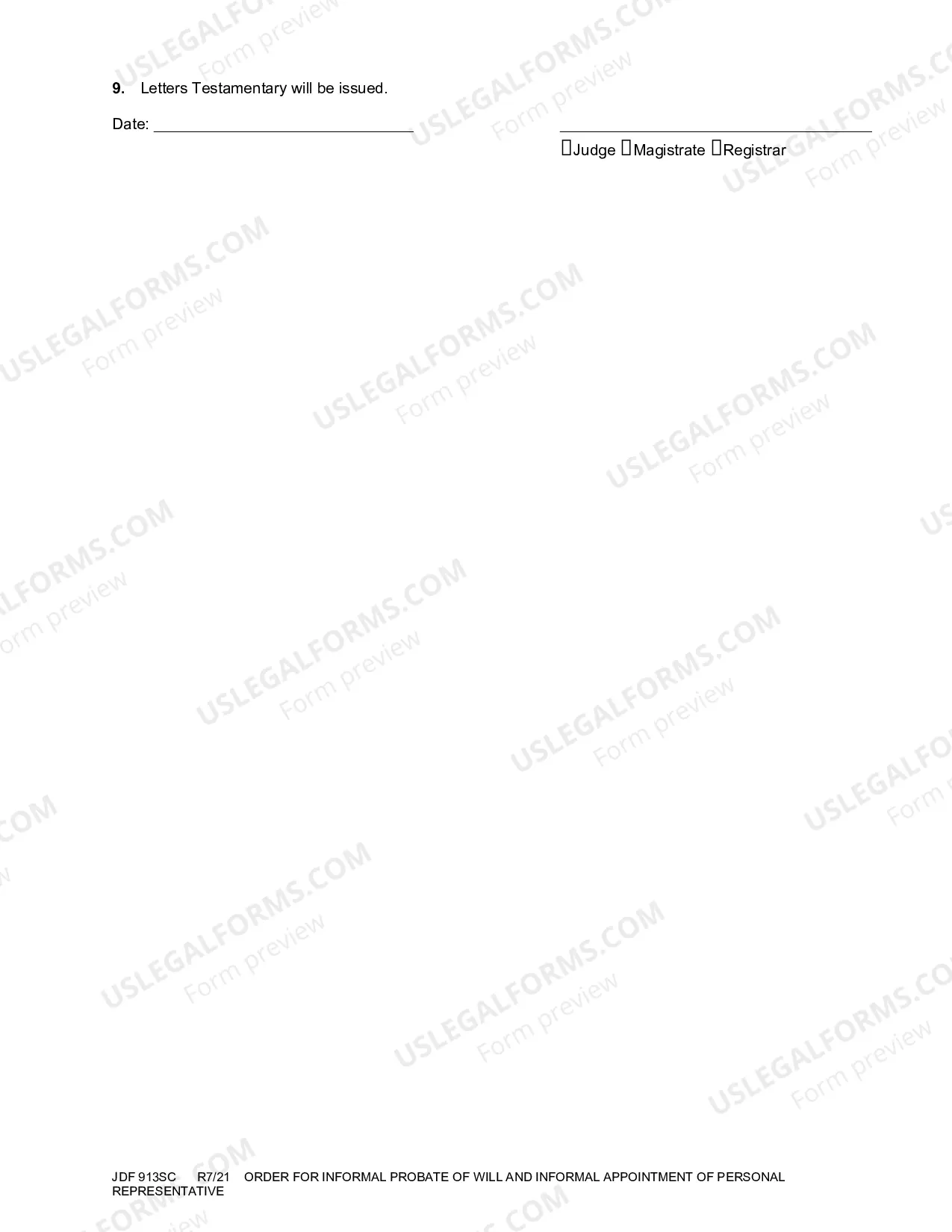 Preview Order for Informal Probate of Will and Informal Appointment of Personal Representative