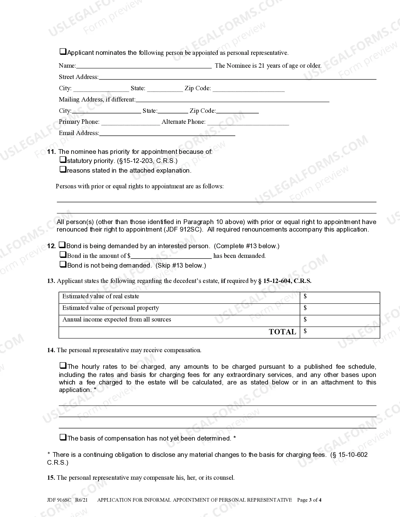 Preview Application For Informal Appointment Of Personal Representative