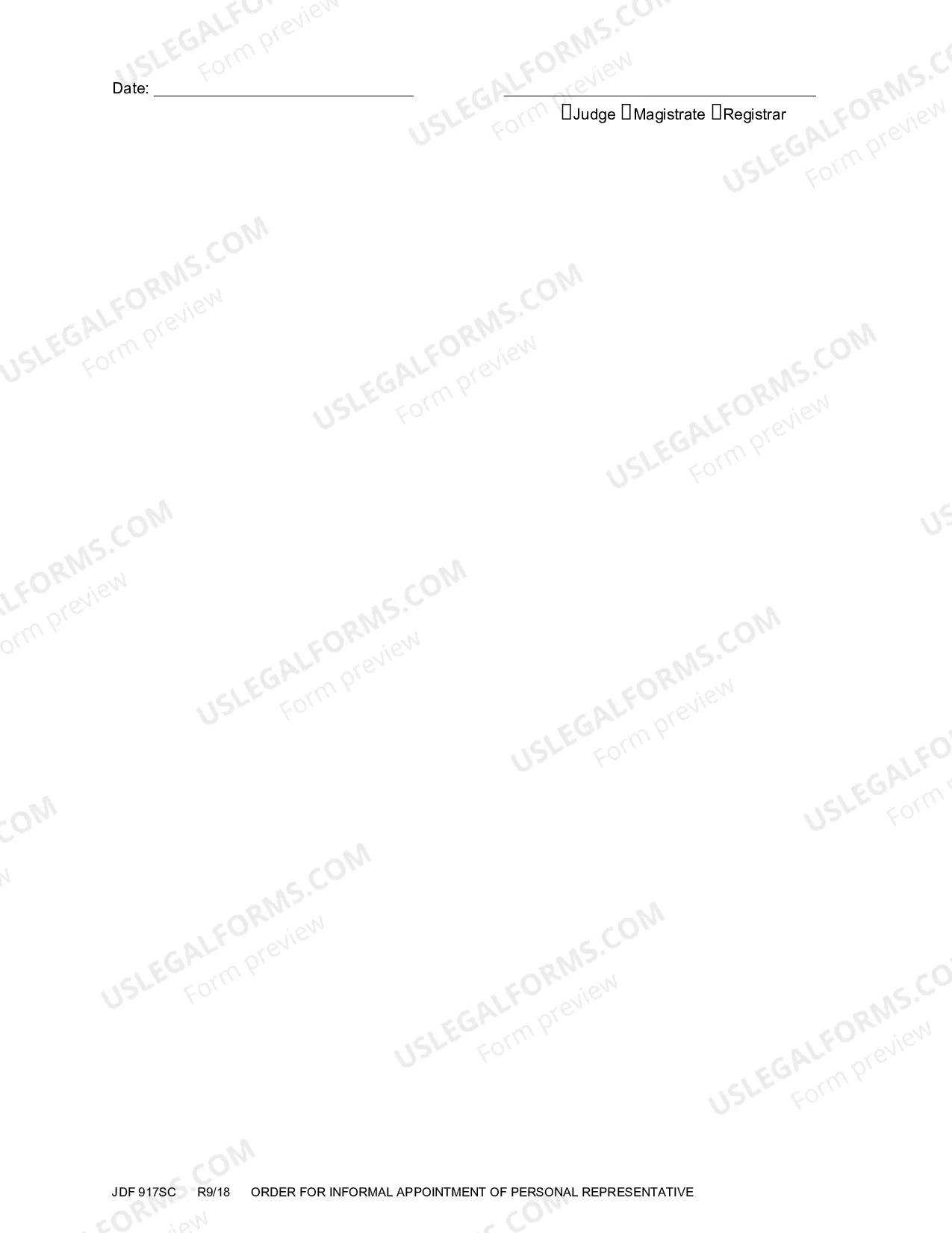 Preview Order for Informal Appointment of Personal Representative