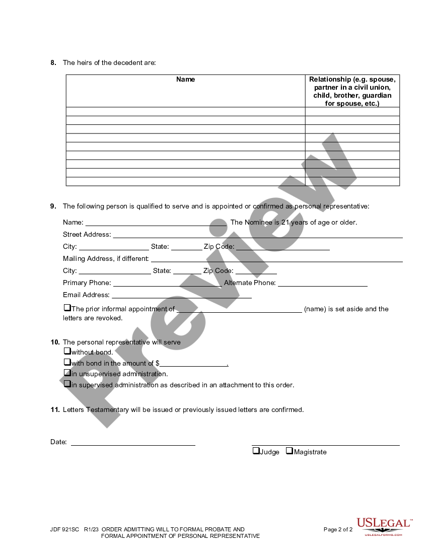 Colorado Order Admitting Will To Formal Probate And Formal Appointment Of Personal 3475