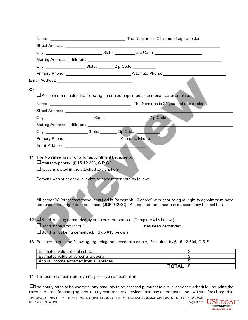 Aurora Colorado Petition For Adjudication Of Intestacy And Formal ...