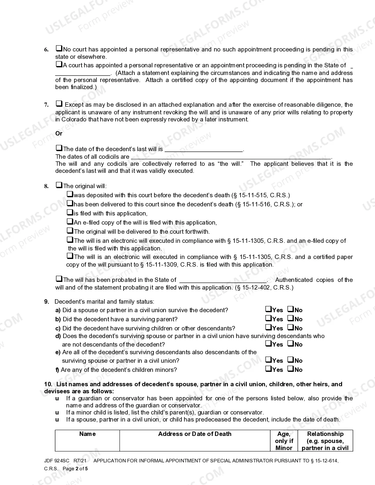 Preview Application For Informal Appointment Of Special Administrator Pursuant To 15-12-614, C.R.S.