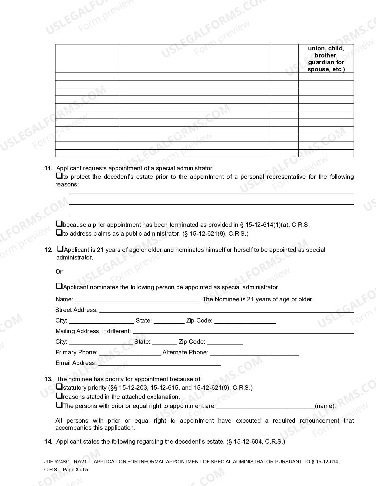 Preview Application For Informal Appointment Of Special Administrator Pursuant To 15-12-614, C.R.S.