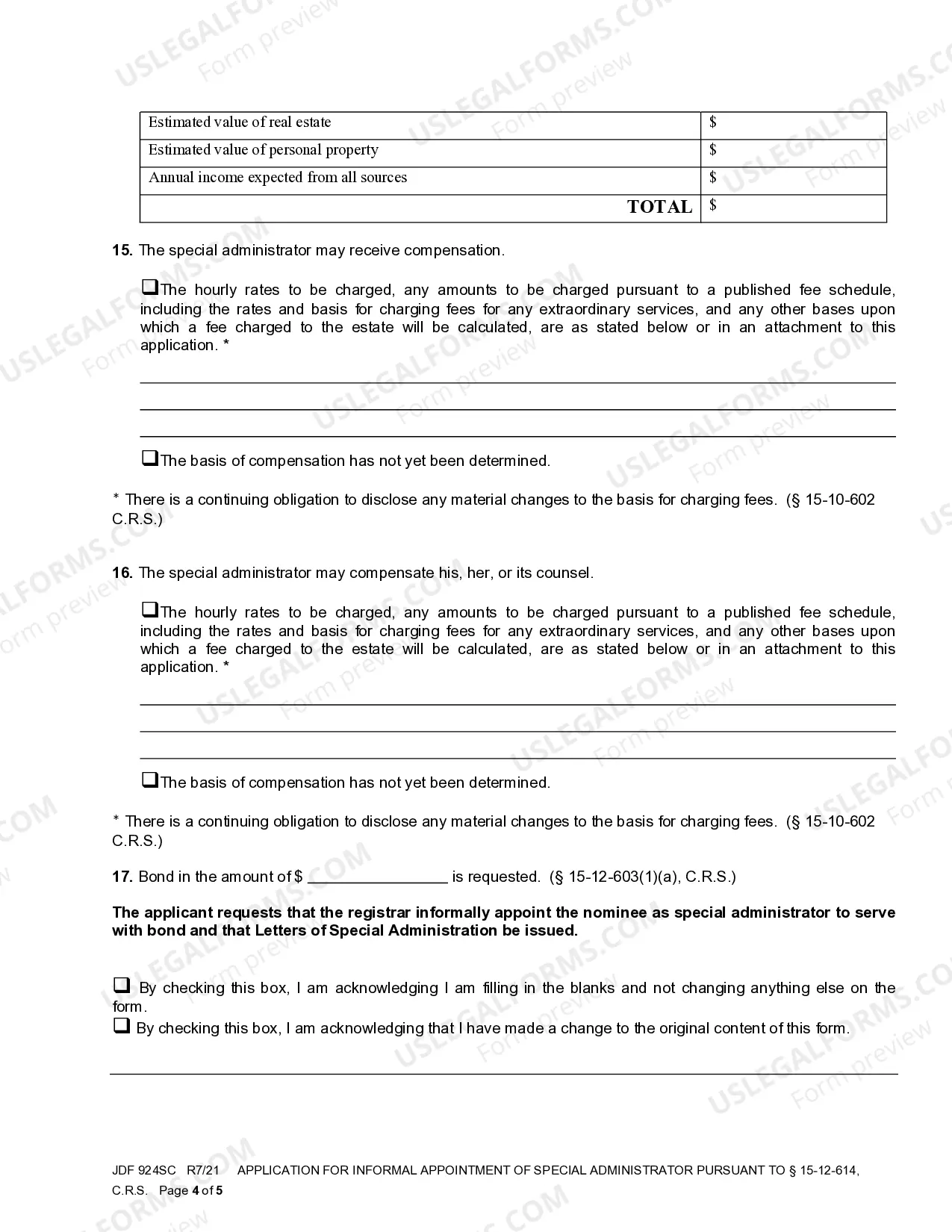 Preview Application For Informal Appointment Of Special Administrator Pursuant To 15-12-614, C.R.S.