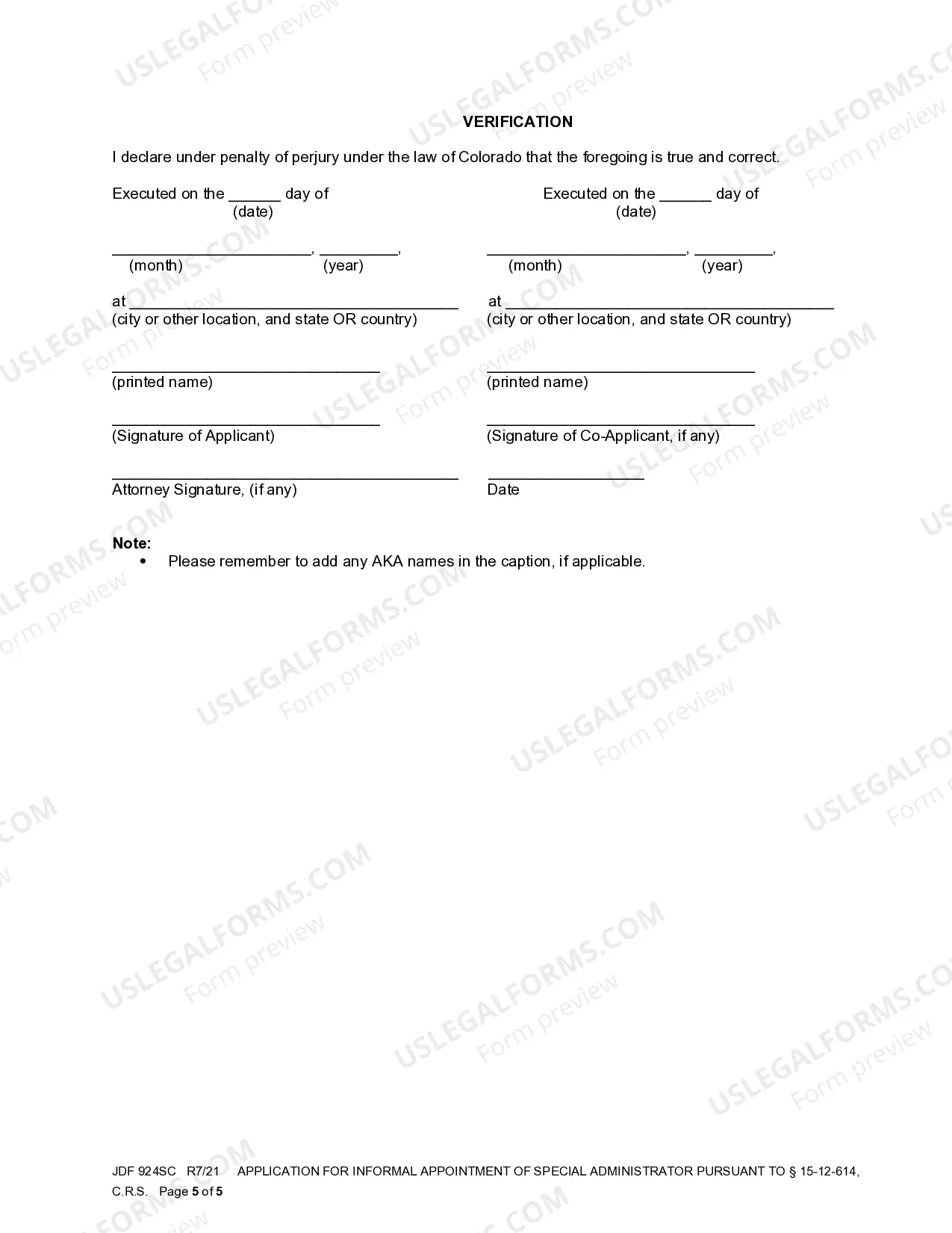Preview Application For Informal Appointment Of Special Administrator Pursuant To 15-12-614, C.R.S.