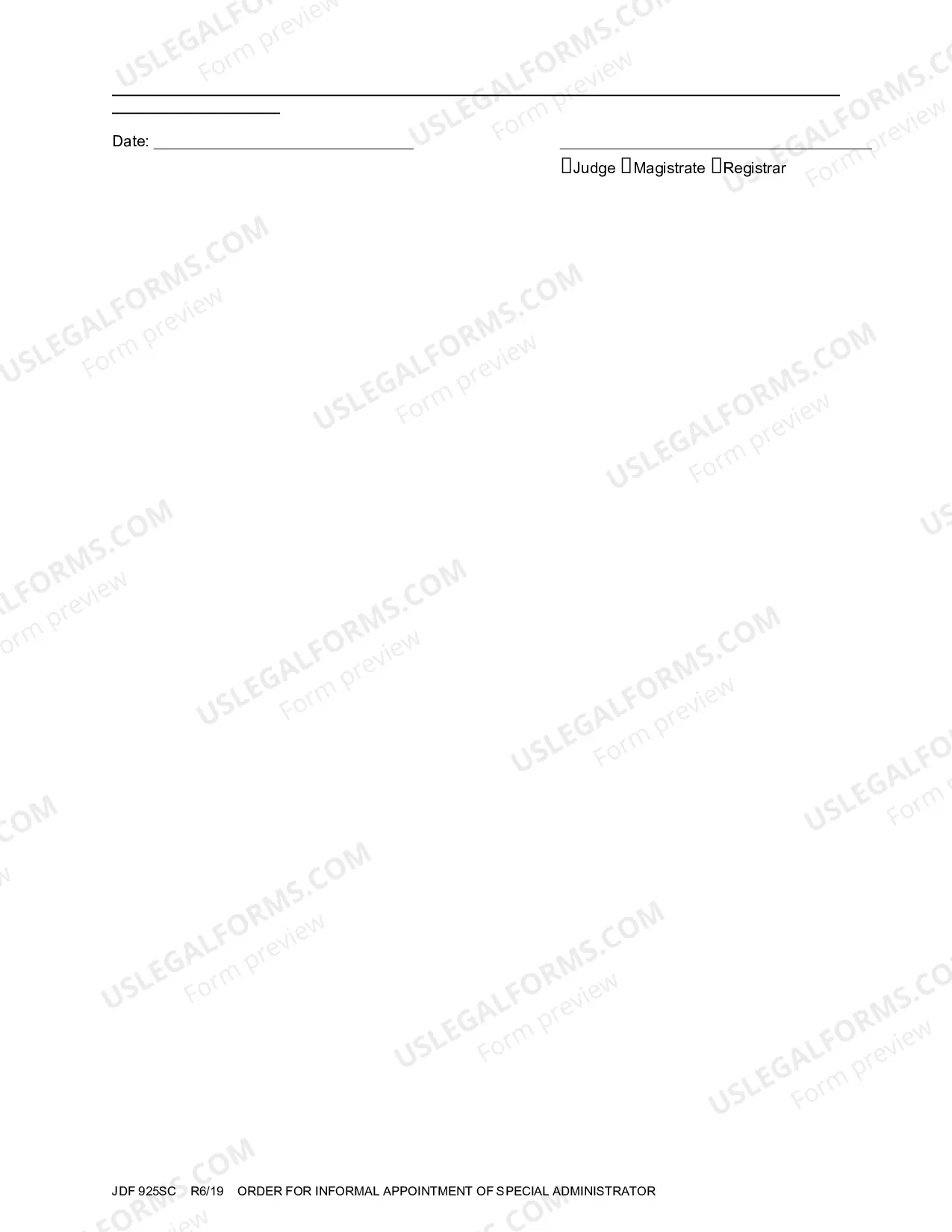 Preview Order for Informal Appointment of Special Administrator