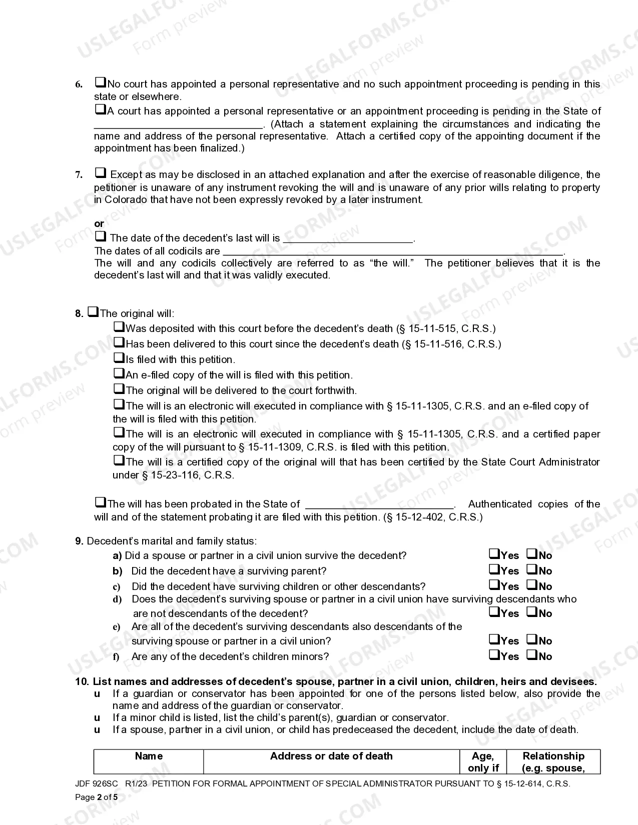 Preview Petition For Formal Appointment Of Special Administrator Pursuant To Sec.15-12-614, C.R.S.