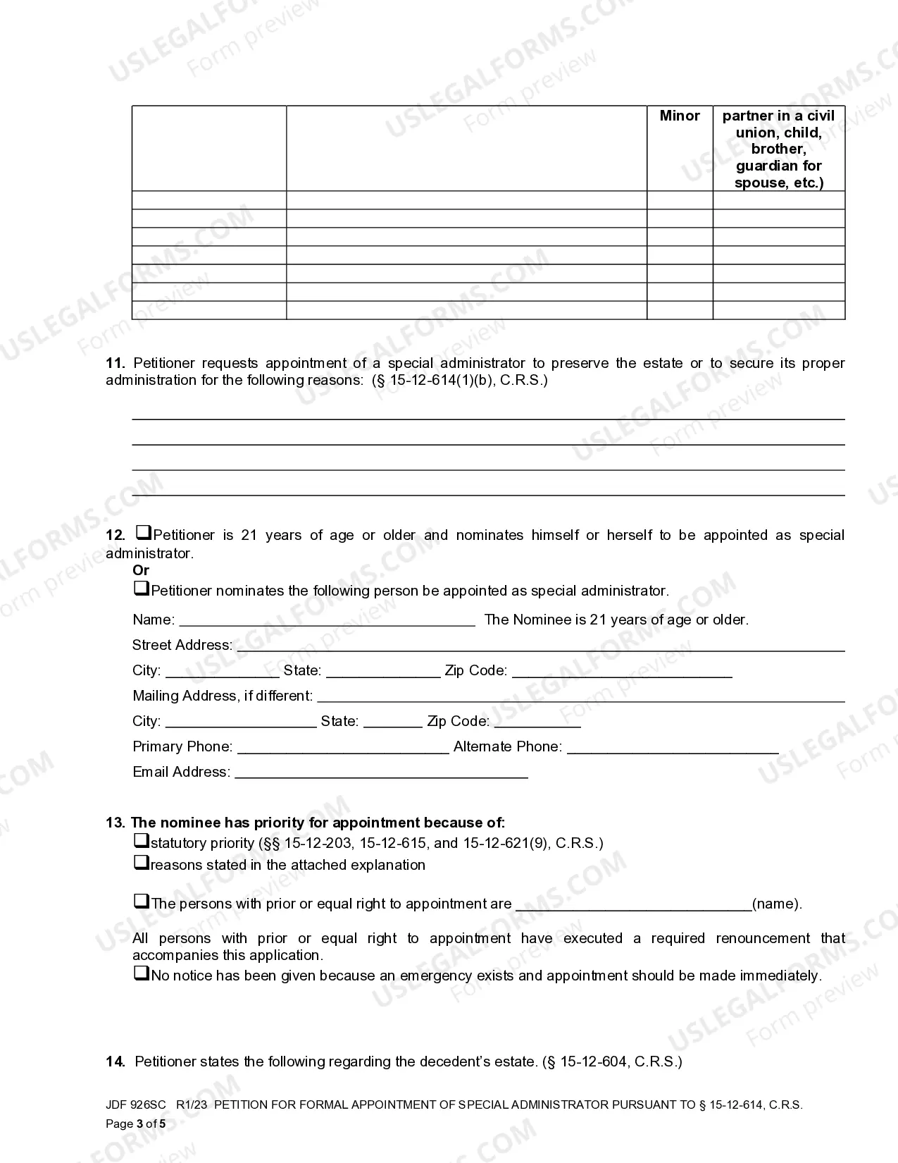Preview Petition For Formal Appointment Of Special Administrator Pursuant To Sec.15-12-614, C.R.S.