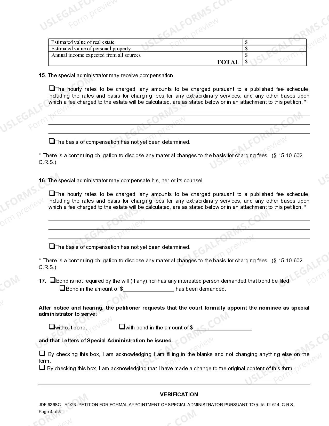 Preview Petition For Formal Appointment Of Special Administrator Pursuant To Sec.15-12-614, C.R.S.
