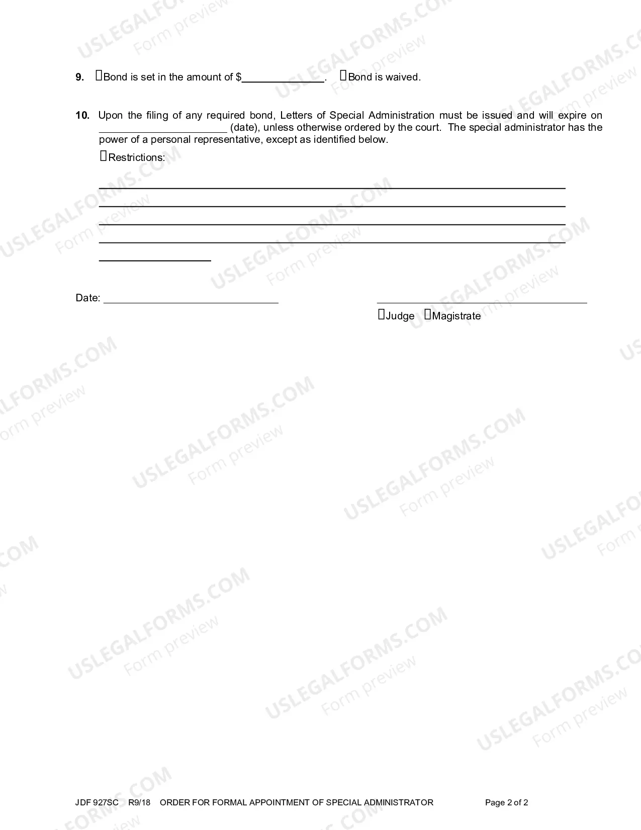 Preview Order for Formal Appointment of Special Administrator