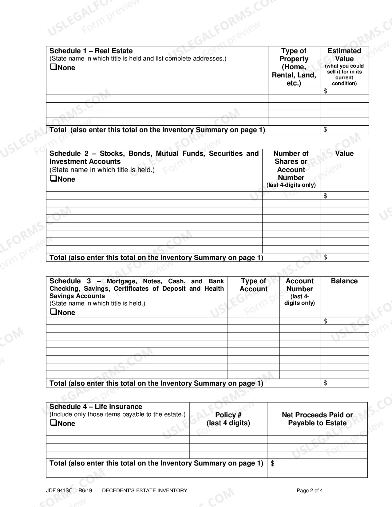 Preview Decedent's Estate Inventory