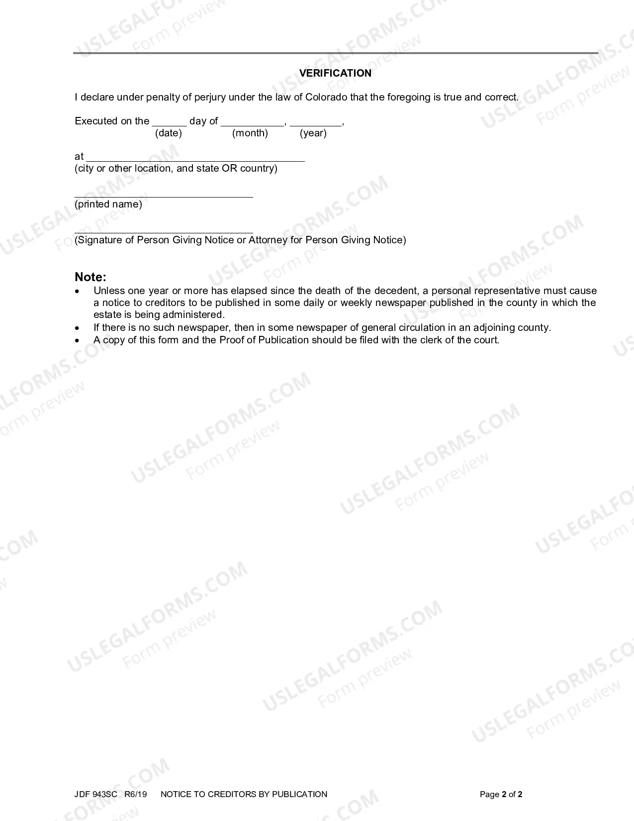 Preview Notice to Creditors by Publication