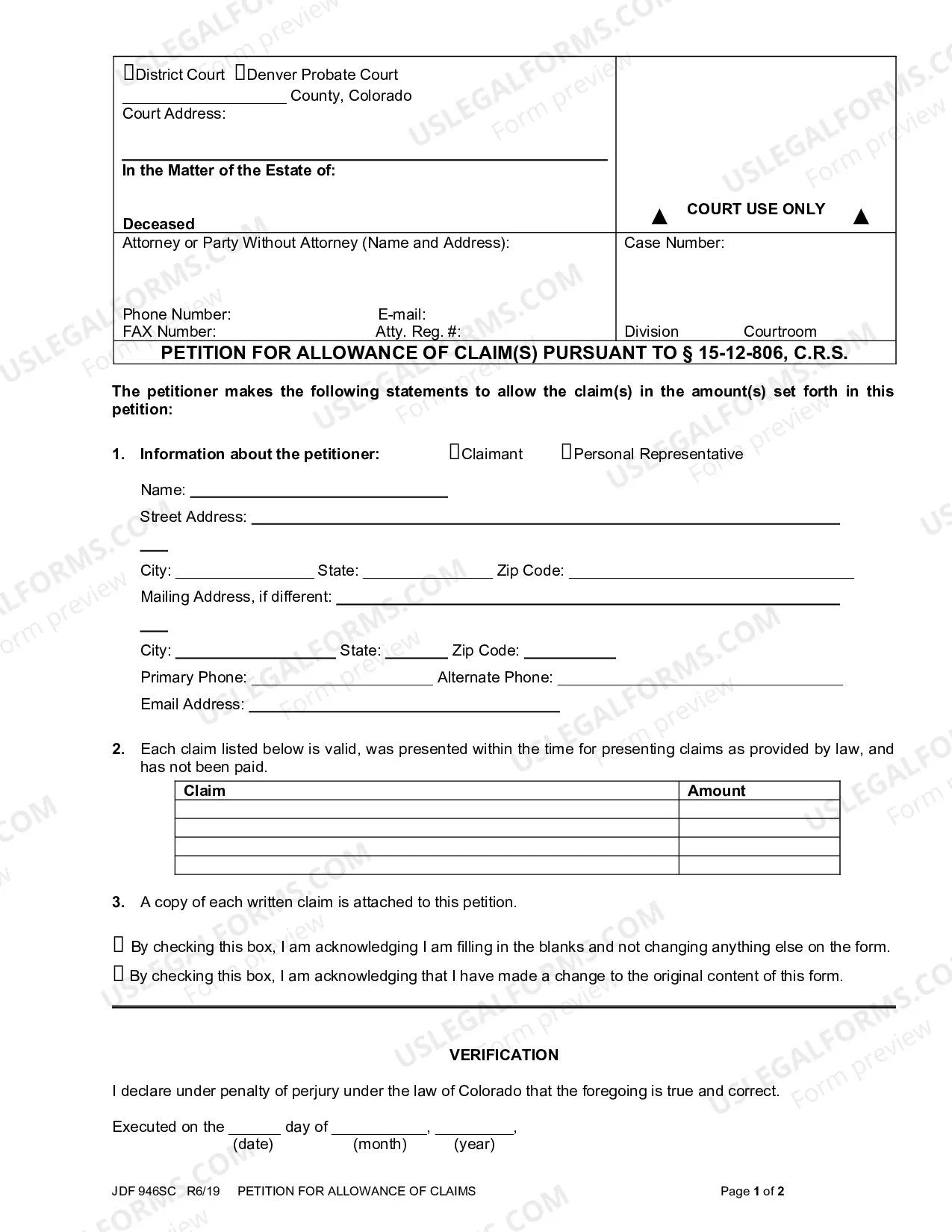 Preview Petition for Allowance of Claims - Estates