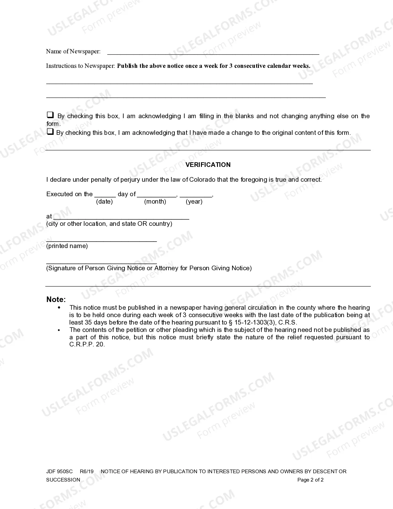 Preview Notice Of Hearing By Publication Interested Persons And Owners By Inheritance Pursuant ToSec. 15-12-1303, C.R.S.