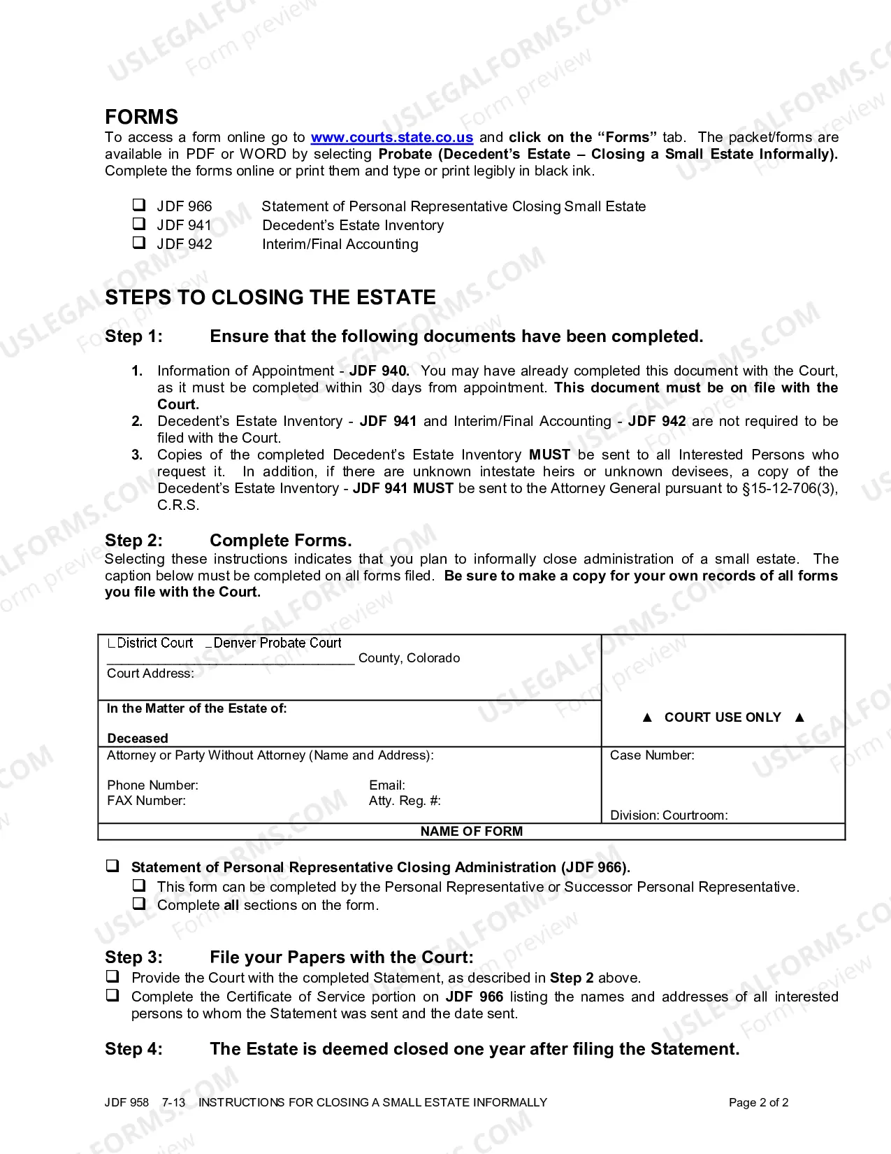 Preview Instructions For Closing A Small Estate Informally