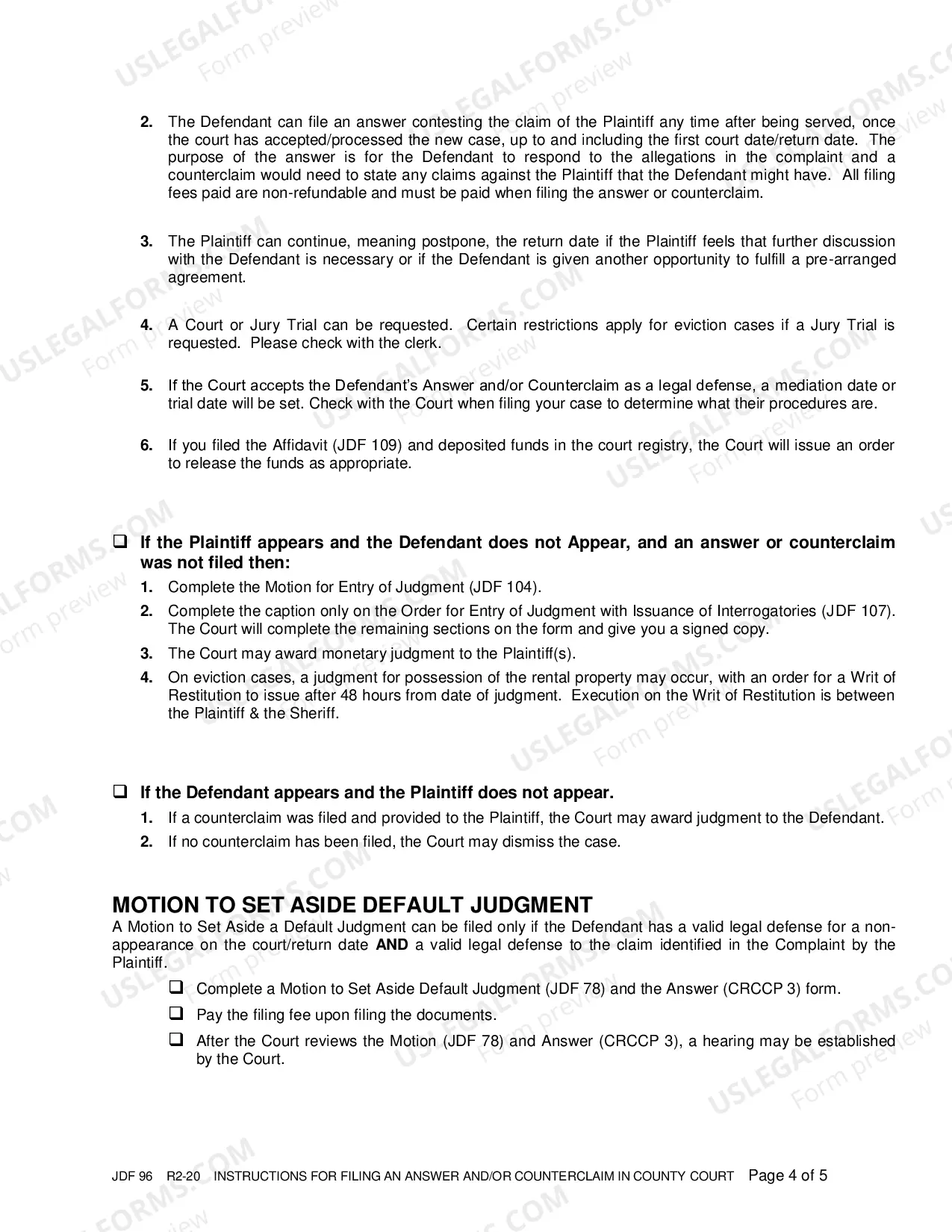 Preview Instructions for Filing an Answer and/or Counterclaim