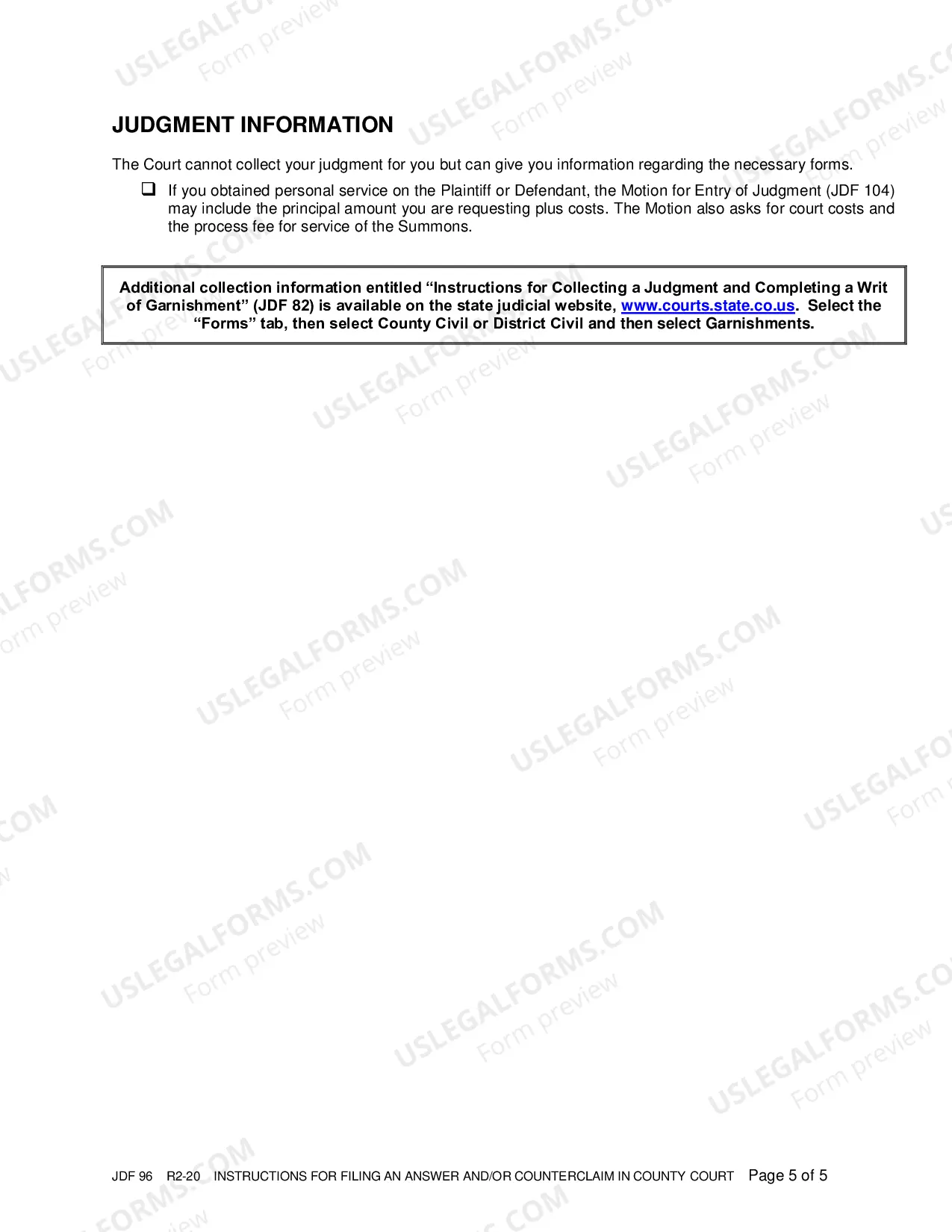 Preview Instructions for Filing an Answer and/or Counterclaim