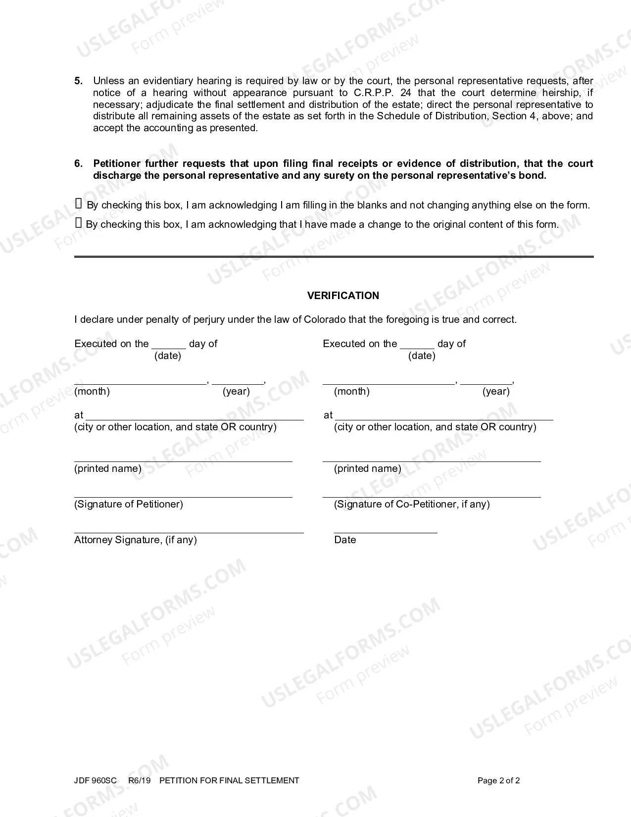 Preview Petition for Final Settlement