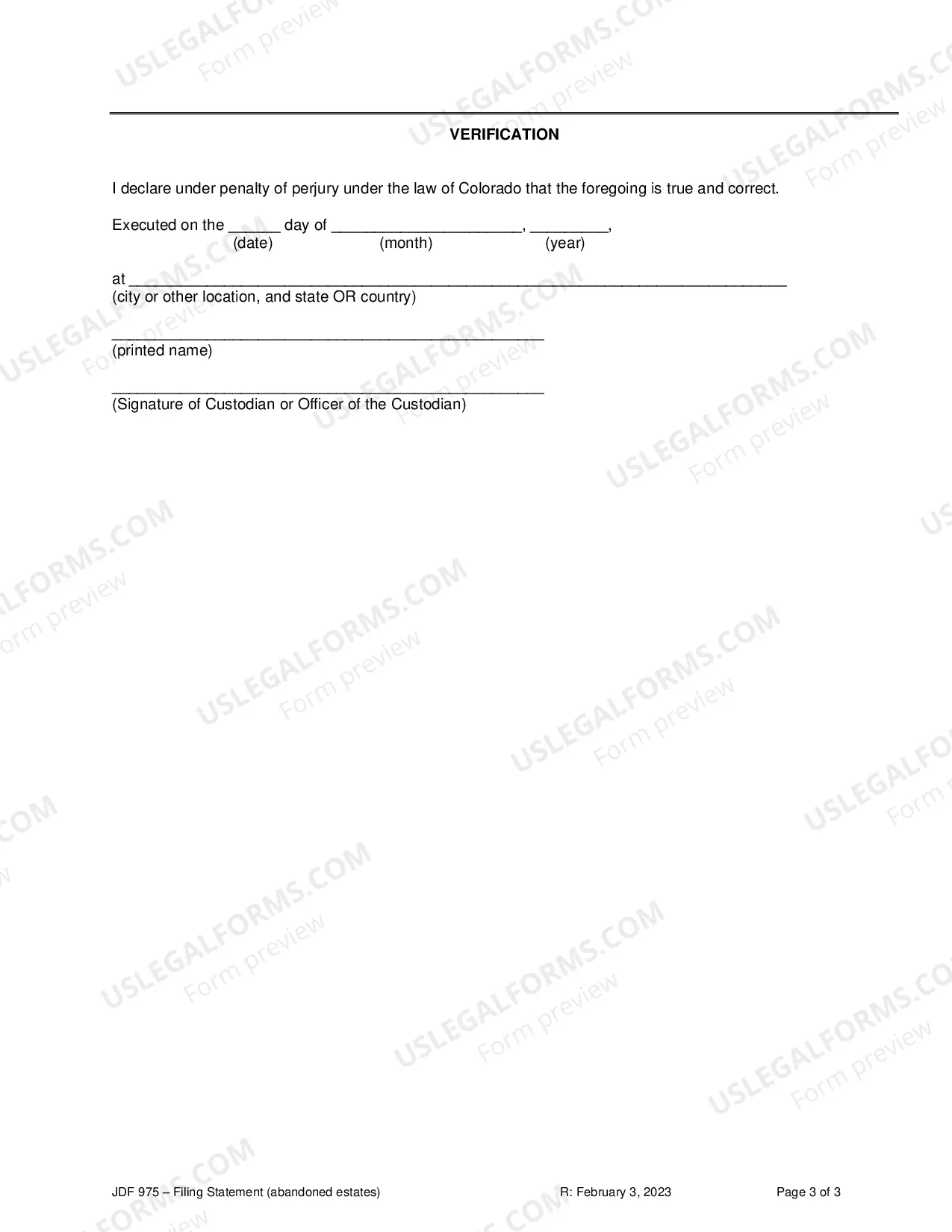 Preview Filing Statement for the Submission of Abandoned Estate Planning Documents to the State Court Administrator's Office