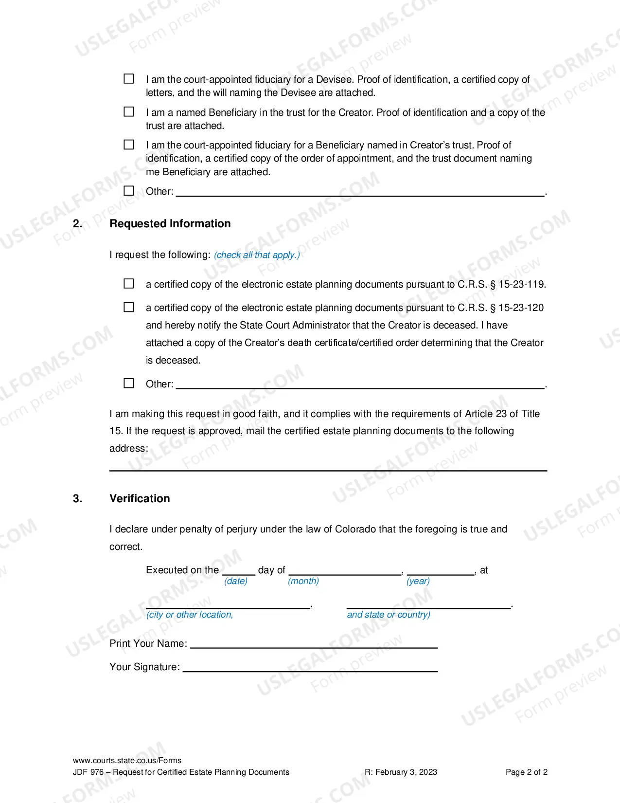 Preview Request for Certified Estate Planning Documents