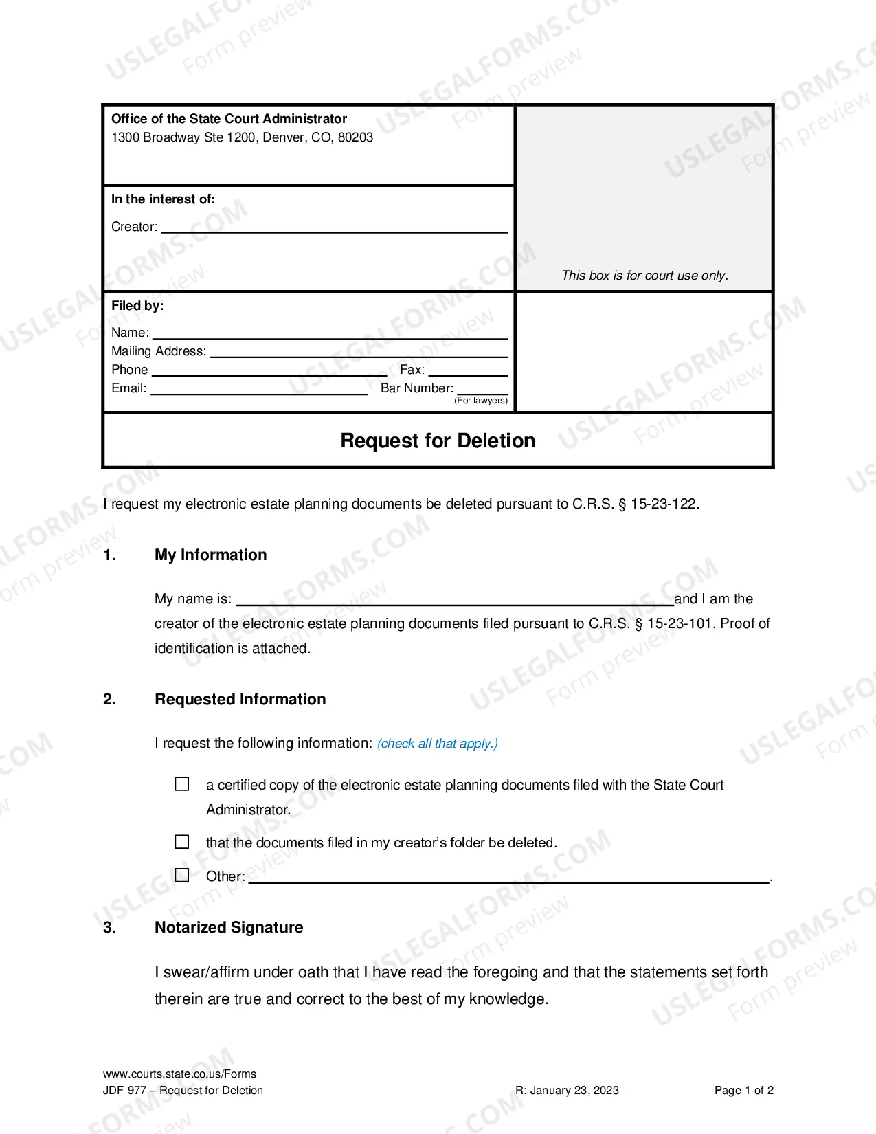Preview Request for Deletion