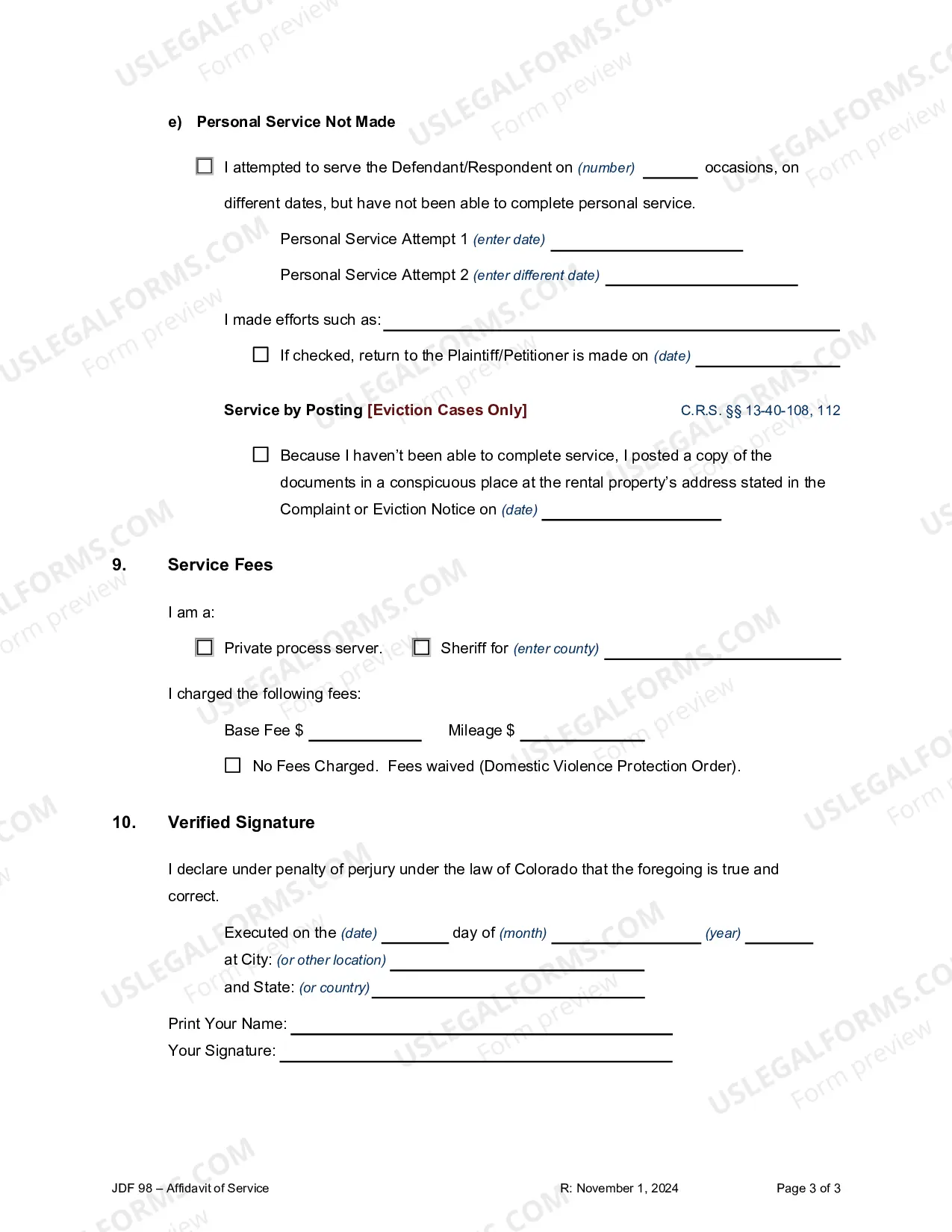 Preview Affidavit of Service