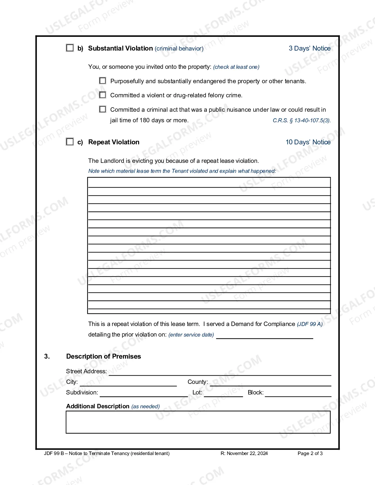 Preview Notice to Terminate Tenancy - Residential Eviction Notice
