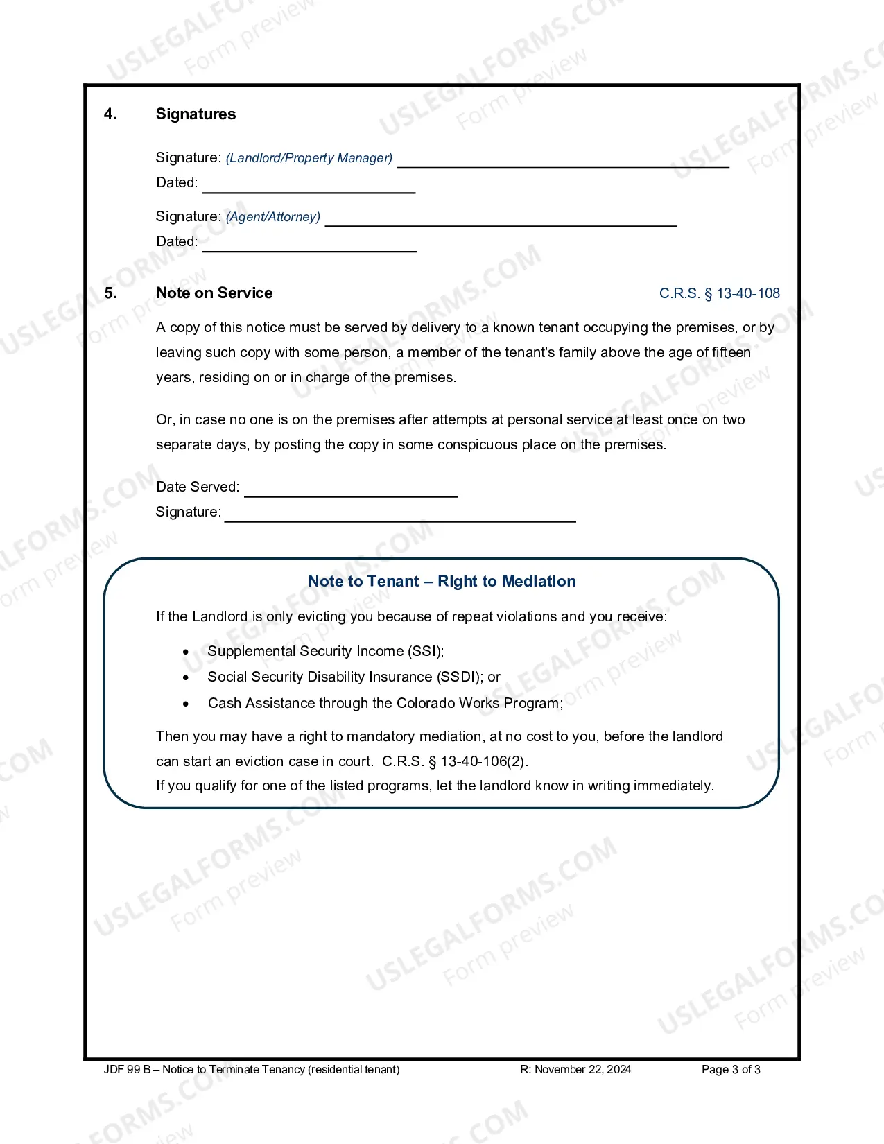 Preview Notice to Terminate Tenancy - Residential Eviction Notice