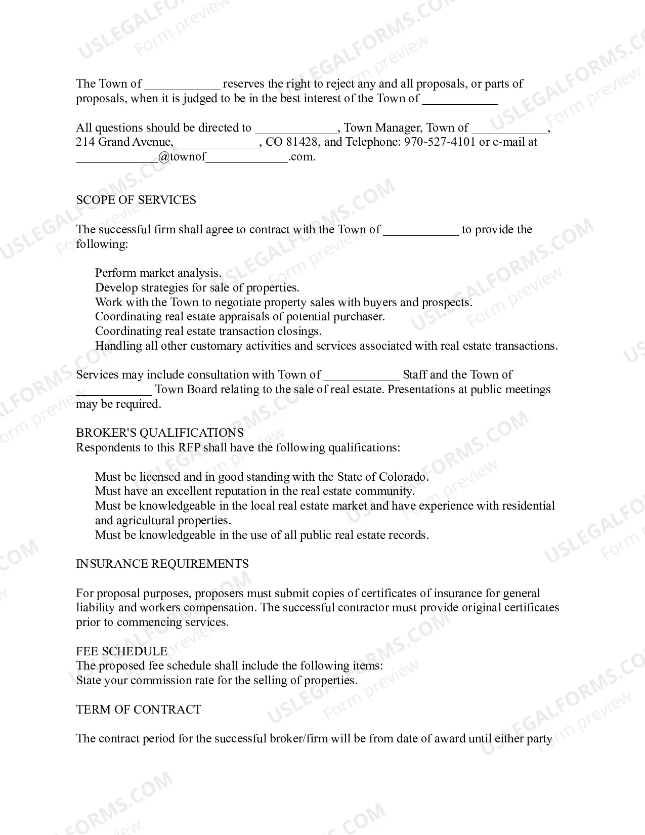 Preview Request for Proposal for Real Estate Broker Services