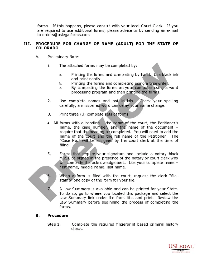 Preview Colorado Name Change Instructions and Forms Package for an Adult