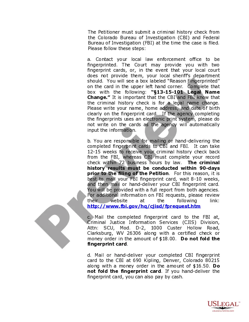 Preview Colorado Name Change Instructions and Forms Package for an Adult