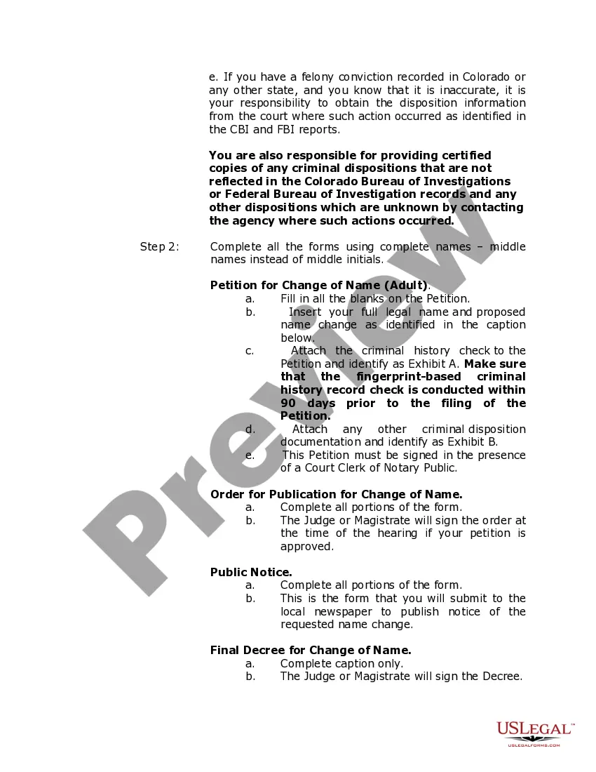 Preview Colorado Name Change Instructions and Forms Package for an Adult