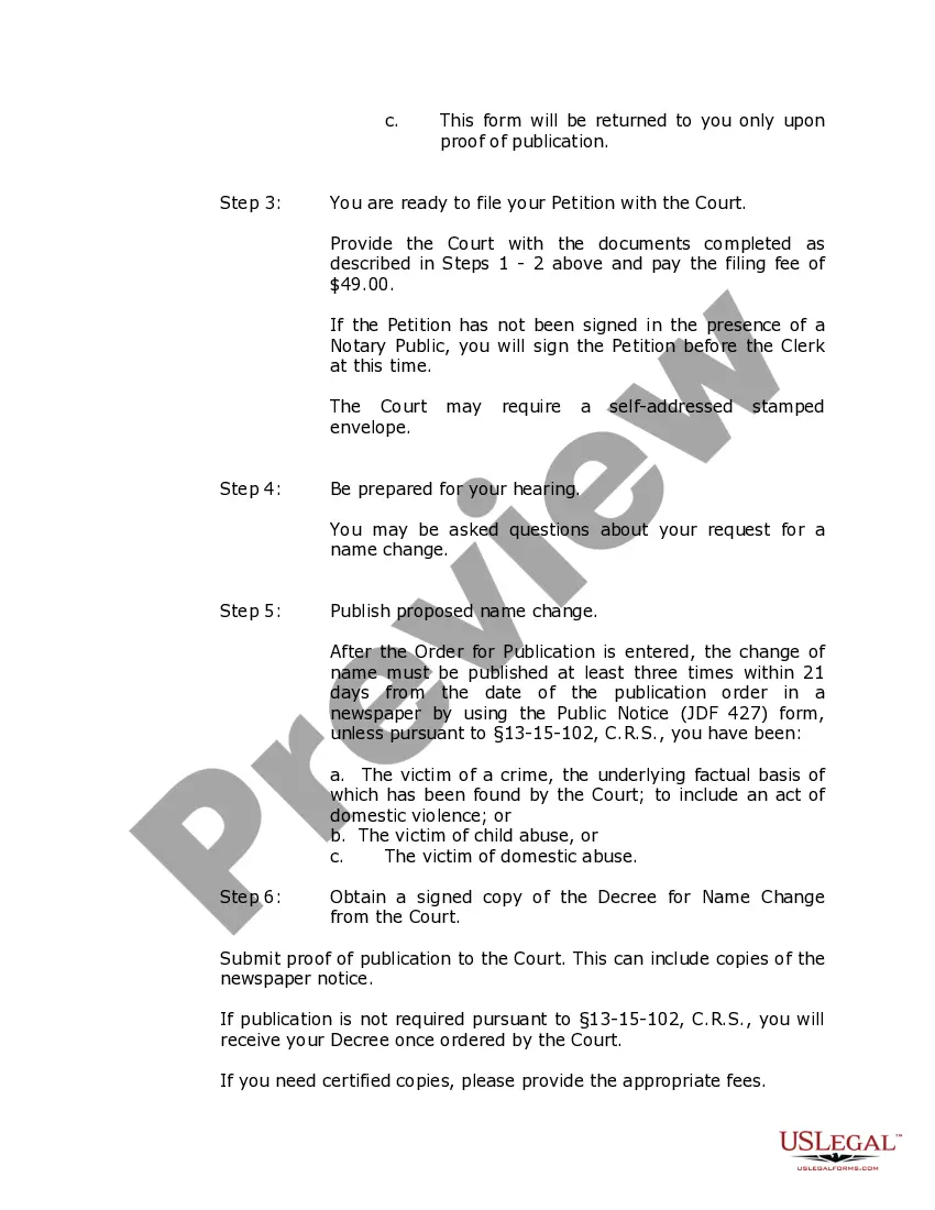 Preview Colorado Name Change Instructions and Forms Package for an Adult